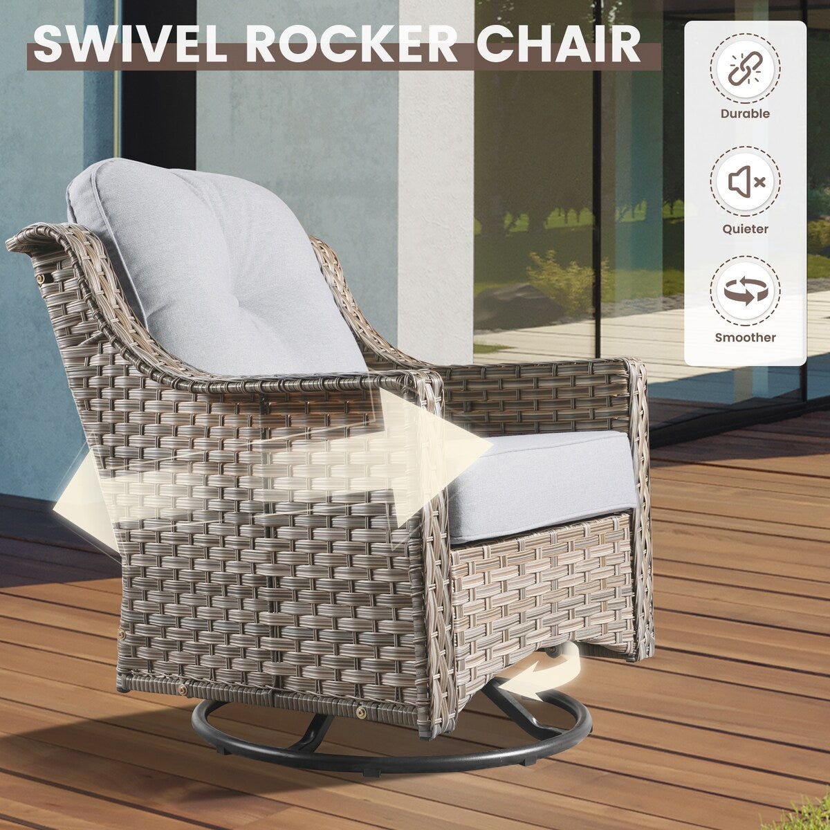 OVIOS 7 Pieces Outdoor Wicker Furniture Set With Solar-Powered Coffee Table&Fire Pit
