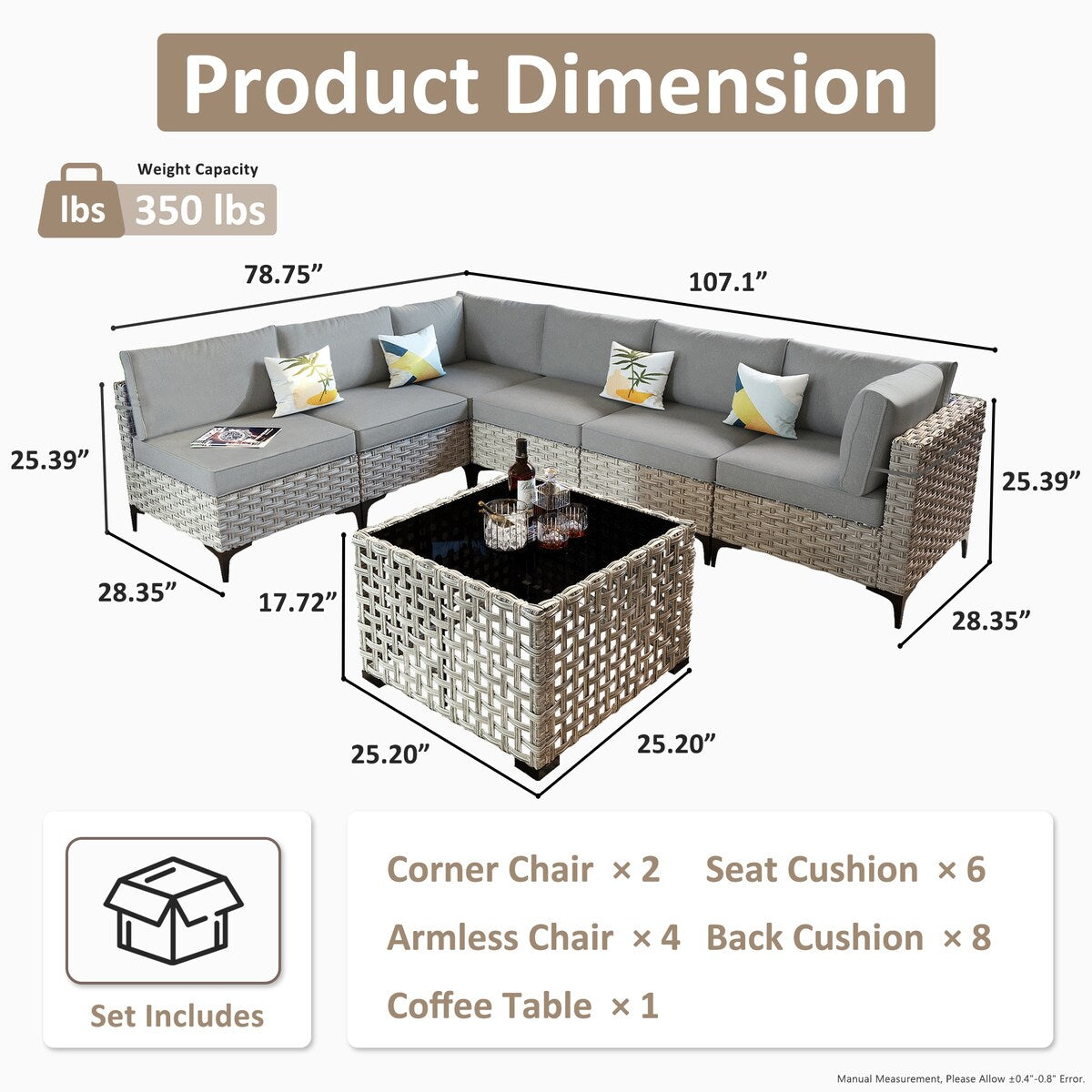 OVIOS 7 Pieces Outdoor Wicker Furniture Set With Solar-Powered Coffee Table