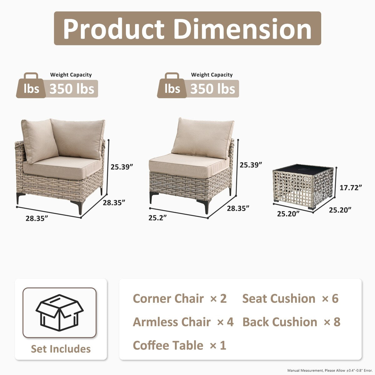 OVIOS 7 Pieces Outdoor Wicker Furniture Set With Solar-Powered Coffee Table
