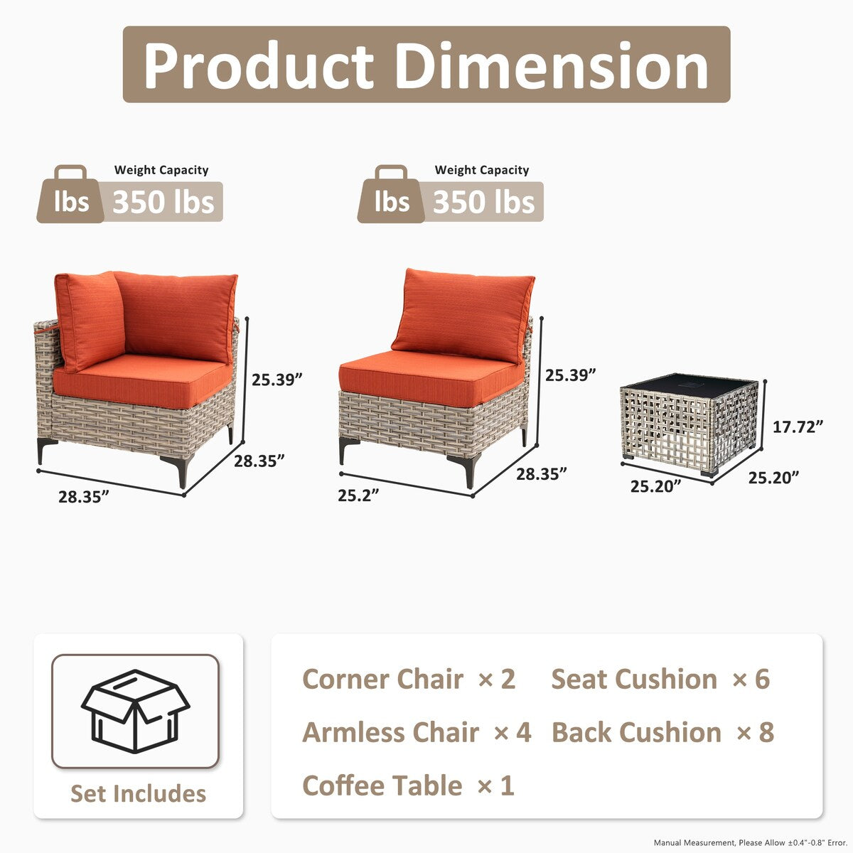 OVIOS 7 Pieces Outdoor Wicker Furniture Set With Solar-Powered Coffee Table