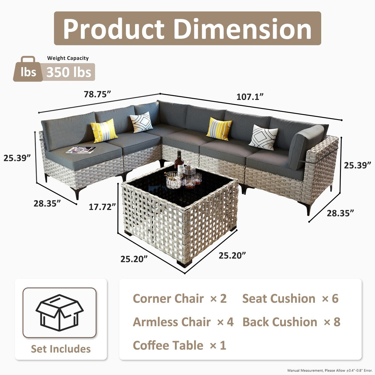 OVIOS 7 Pieces Outdoor Wicker Furniture Set With Solar-Powered Coffee Table