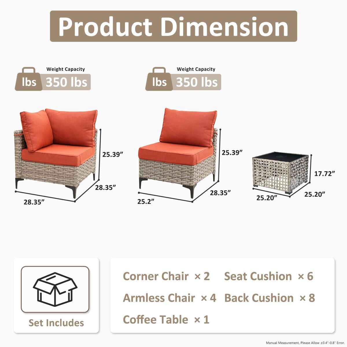 OVIOS 7 Pieces Outdoor Wicker Furniture Set With Solar-Powered Coffee Table