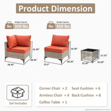 OVIOS 7 Pieces Outdoor Wicker Furniture Set With Solar-Powered Coffee Table