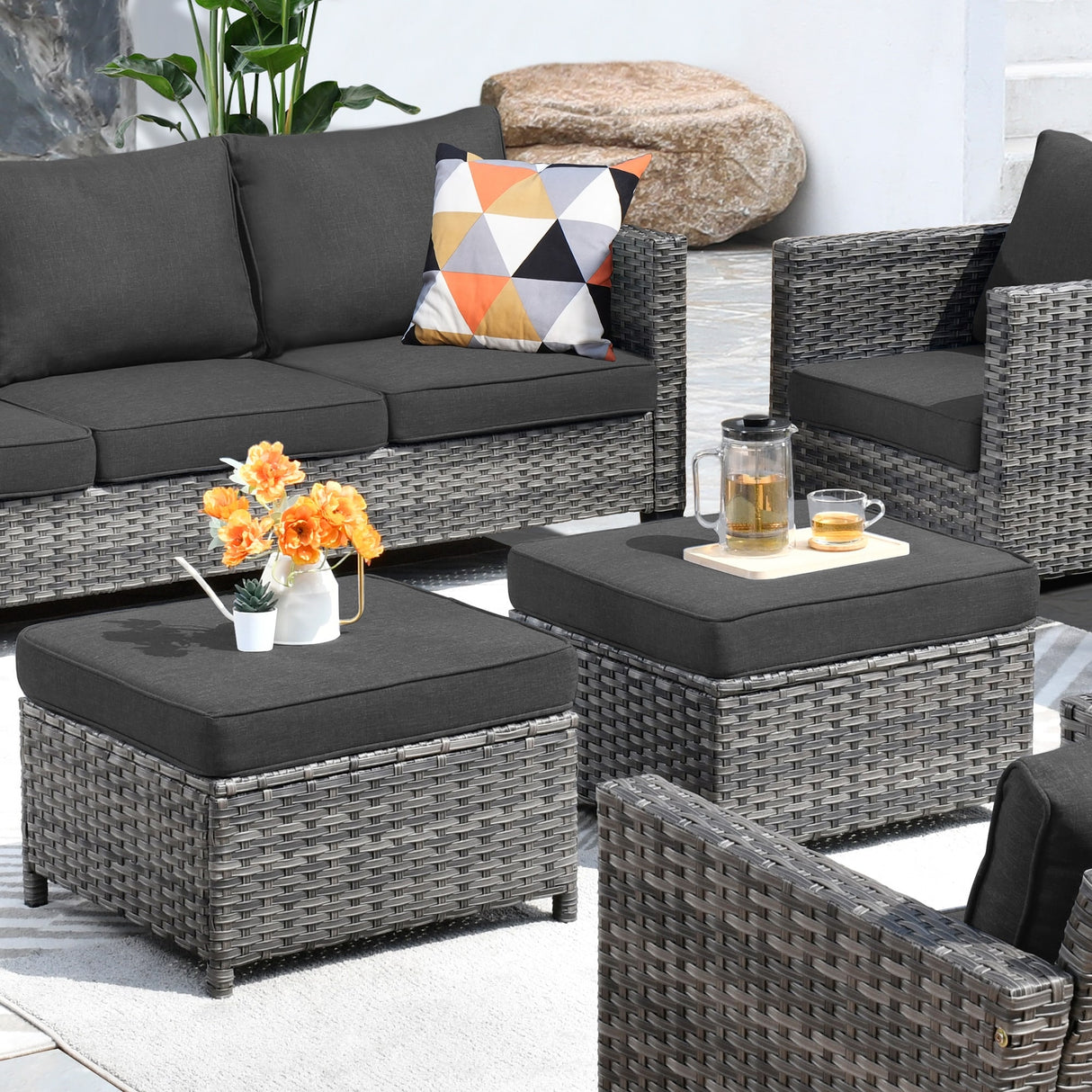 OVIOS 7-piece Patio Outdoor Wicker Conversation Set