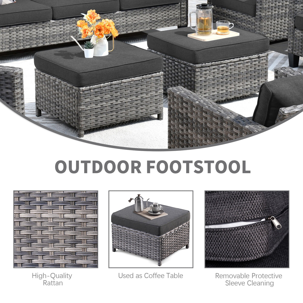 OVIOS 7-piece Patio Outdoor Wicker Conversation Set