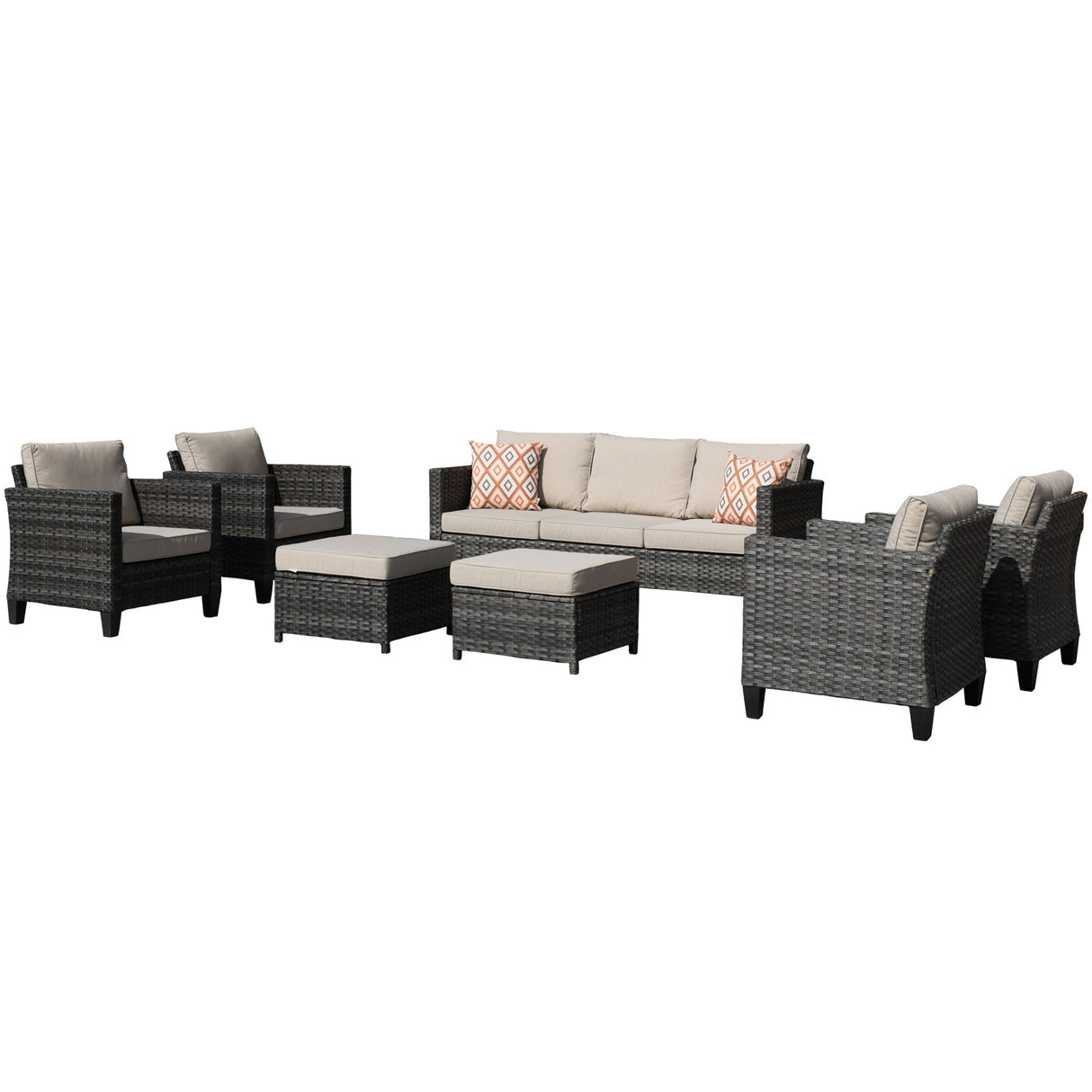 OVIOS 7-piece Patio Outdoor Wicker Conversation Set
