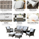 OVIOS Grey Wicker 6-piece Patio Furniture Set With Rectangular Fire Pit