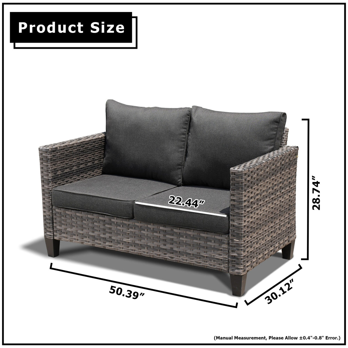 OVIOS Patio Outdoor Grey Wicker Loveseat
