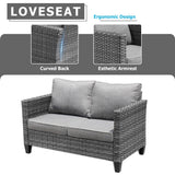 OVIOS Patio Outdoor Grey Wicker Loveseat