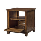 Oak End Table Nightstand with Open Top Compartment and Drop-Down Door