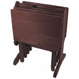Oak Folding TV Tray Set with Storage Stand