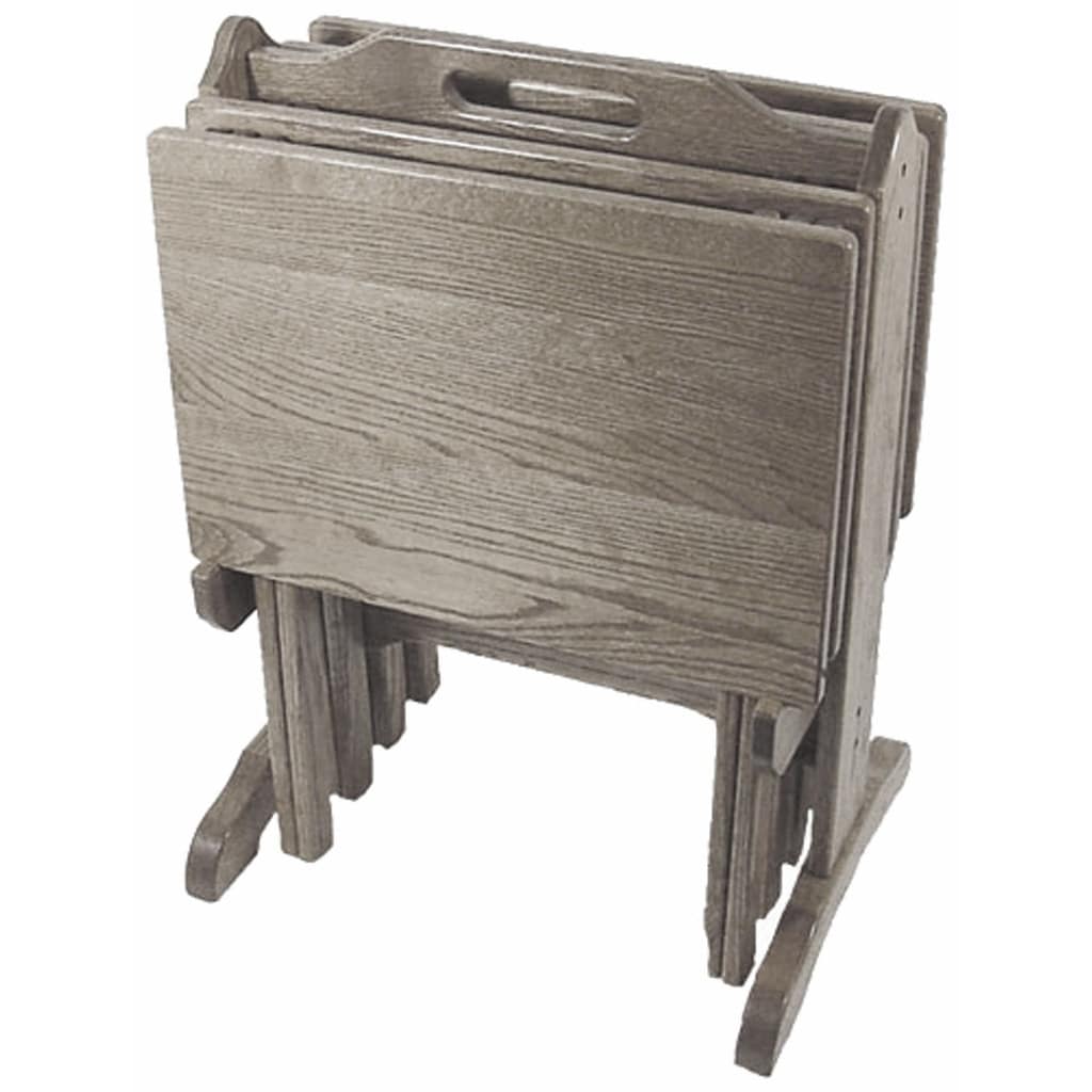 Oak Folding TV Tray Set with Storage Stand