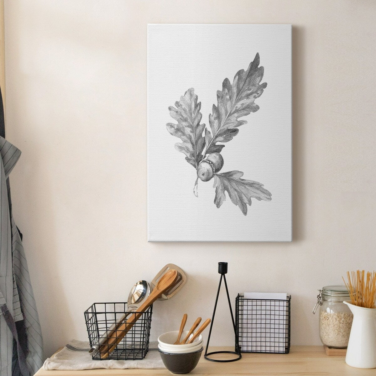 Oak Leaf Pencil Sketch I Premium Gallery Wrapped Canvas - Ready to Hang