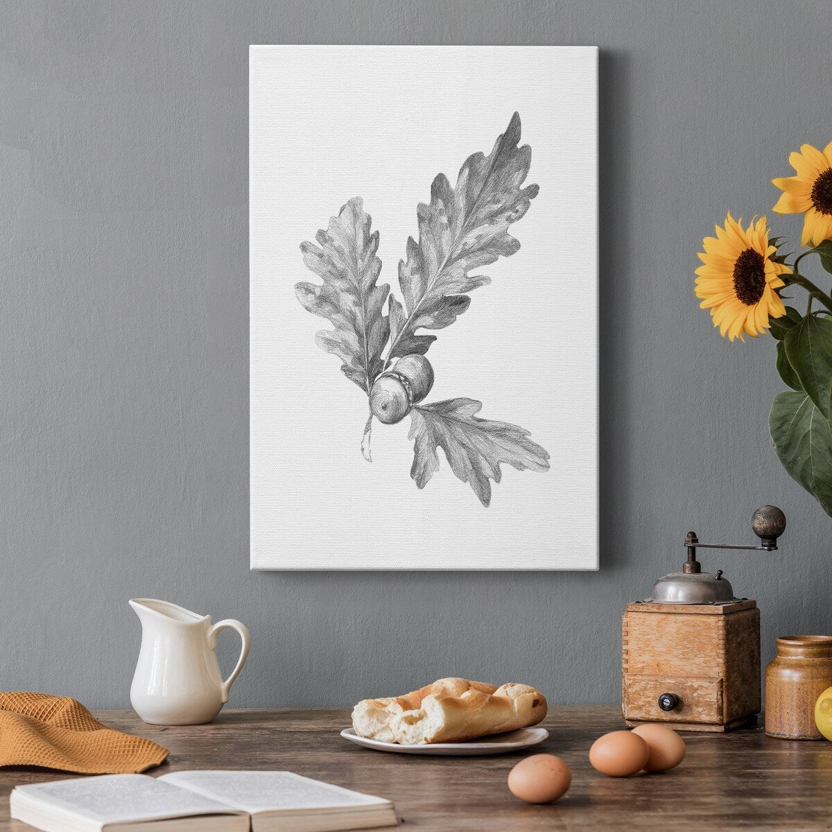 Oak Leaf Pencil Sketch I Premium Gallery Wrapped Canvas - Ready to Hang