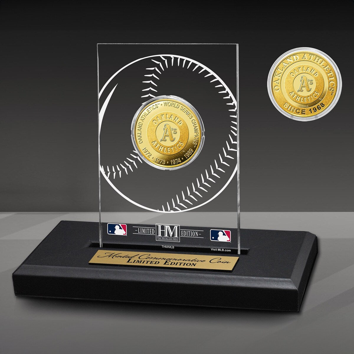 Oakland Athletics 4x World Series Champions Gold Coin in Acrylic Displ