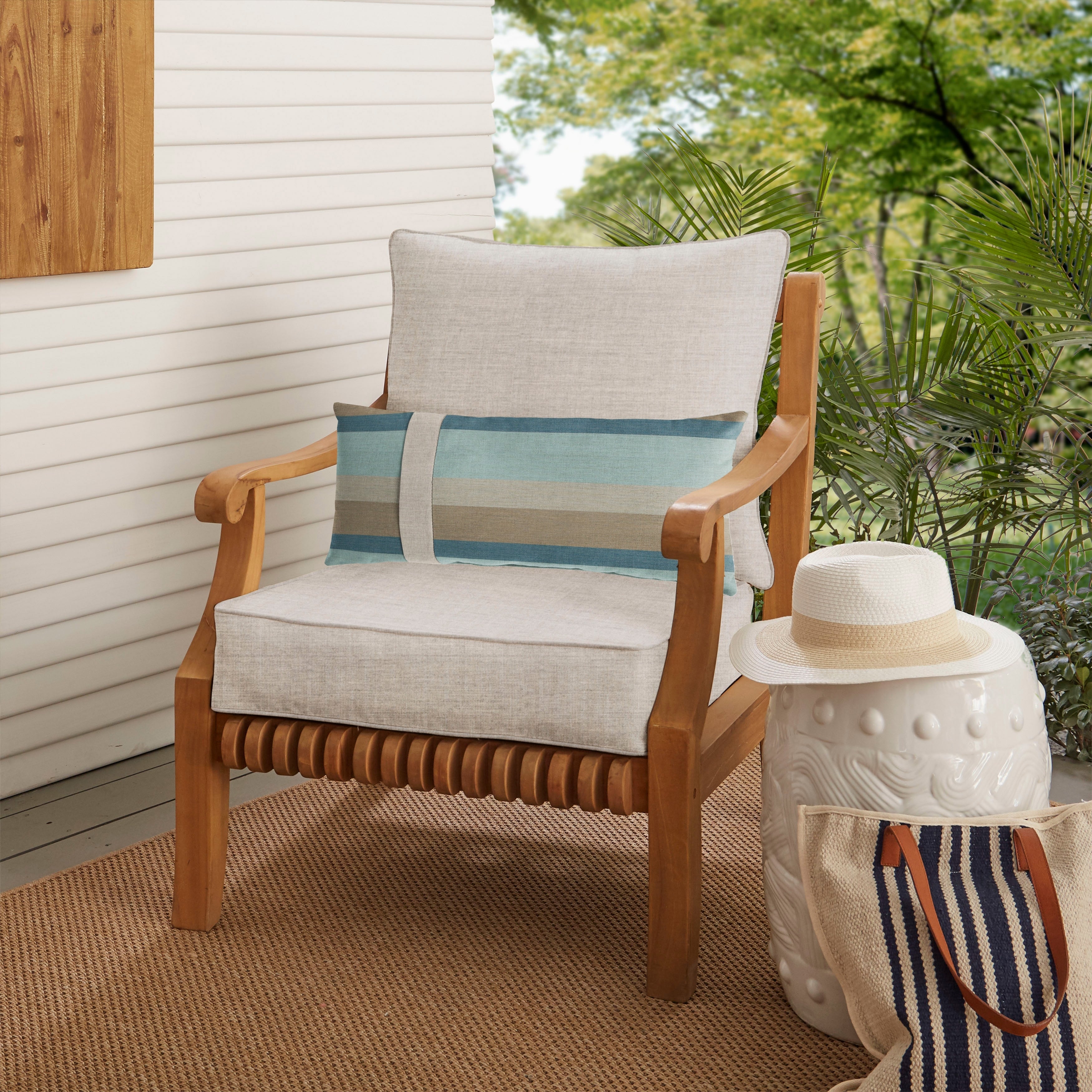 Oakley Sunbrella Solid Indoor Outdoor Corded Pillow and Chair Cushion Set