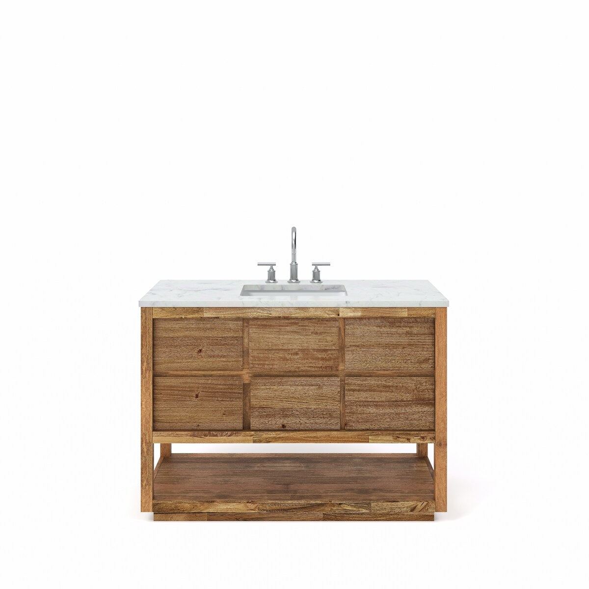 Oakman Mango Wood Carrara White Marble Countertop Bath Vanity with Faucet