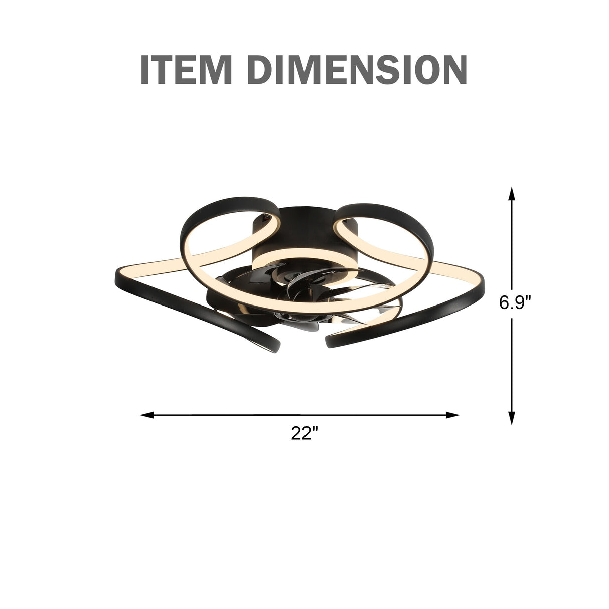 Oaks Aura 22"Futuristic Black Modern Flush Mount Ceiling Fan with Light, Low Profile 6-Speed Smart APP Ceiling Fan With Remote