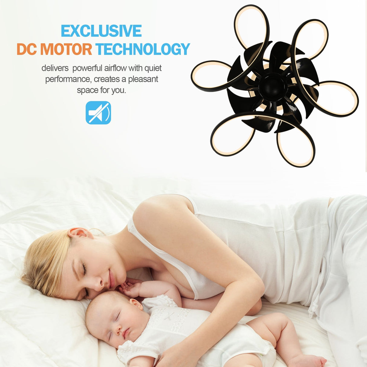 Oaks Aura 22"Futuristic Black Modern Flush Mount Ceiling Fan with Light, Low Profile 6-Speed Smart APP Ceiling Fan With Remote