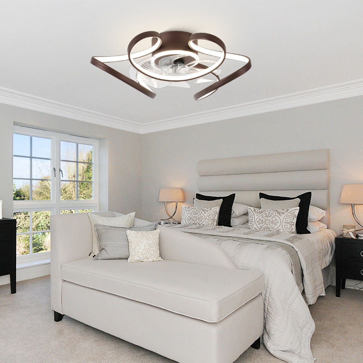 Oaks Aura 22"Futuristic Black Modern Flush Mount Ceiling Fan with Light, Low Profile 6-Speed Smart APP Ceiling Fan With Remote
