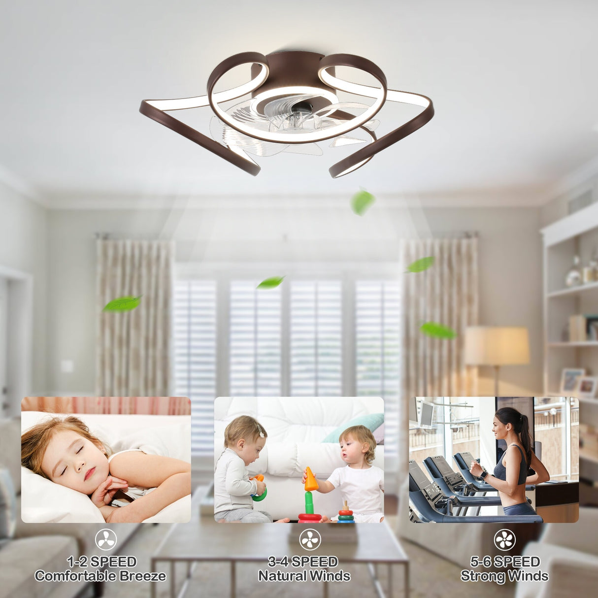 Oaks Aura 22"Futuristic Black Modern Flush Mount Ceiling Fan with Light, Low Profile 6-Speed Smart APP Ceiling Fan With Remote