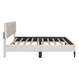 Oaks Aura Modern Upholstered Linen Platform Bed, Queen Size Wooden Bed Frame with Tufted Headboard, Solid Wooden Slat Support