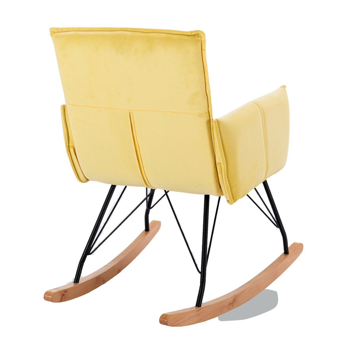 Oaks Aura Yellow Velvet Rocking Chair, Upholstered Accent Armchair for Living Room