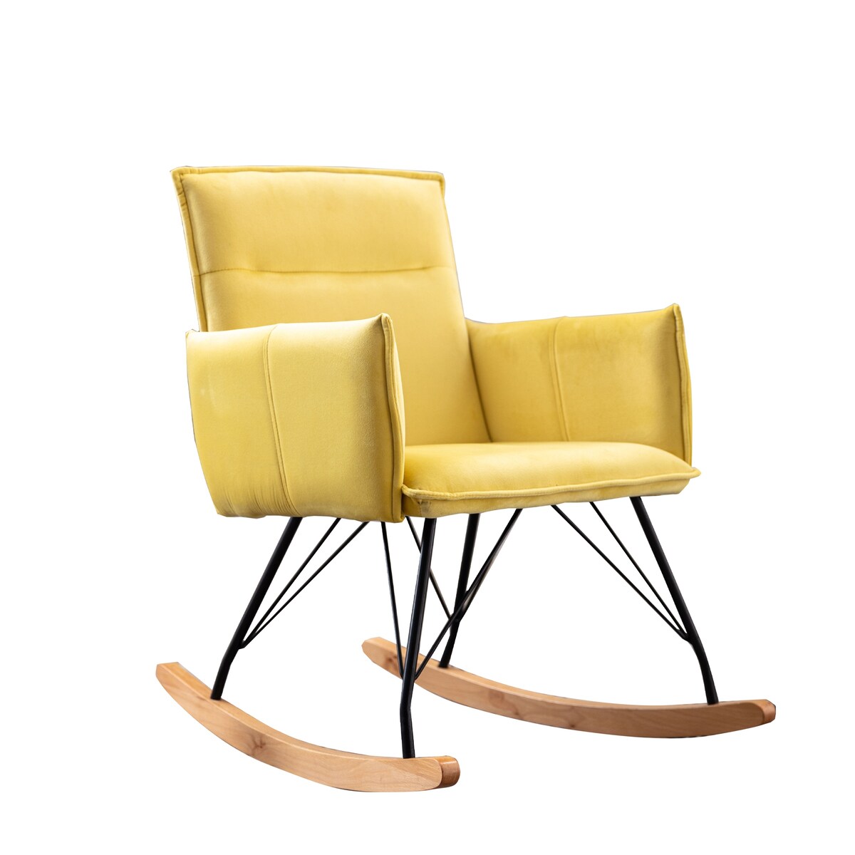 Oaks Aura Yellow Velvet Rocking Chair, Upholstered Accent Armchair for Living Room