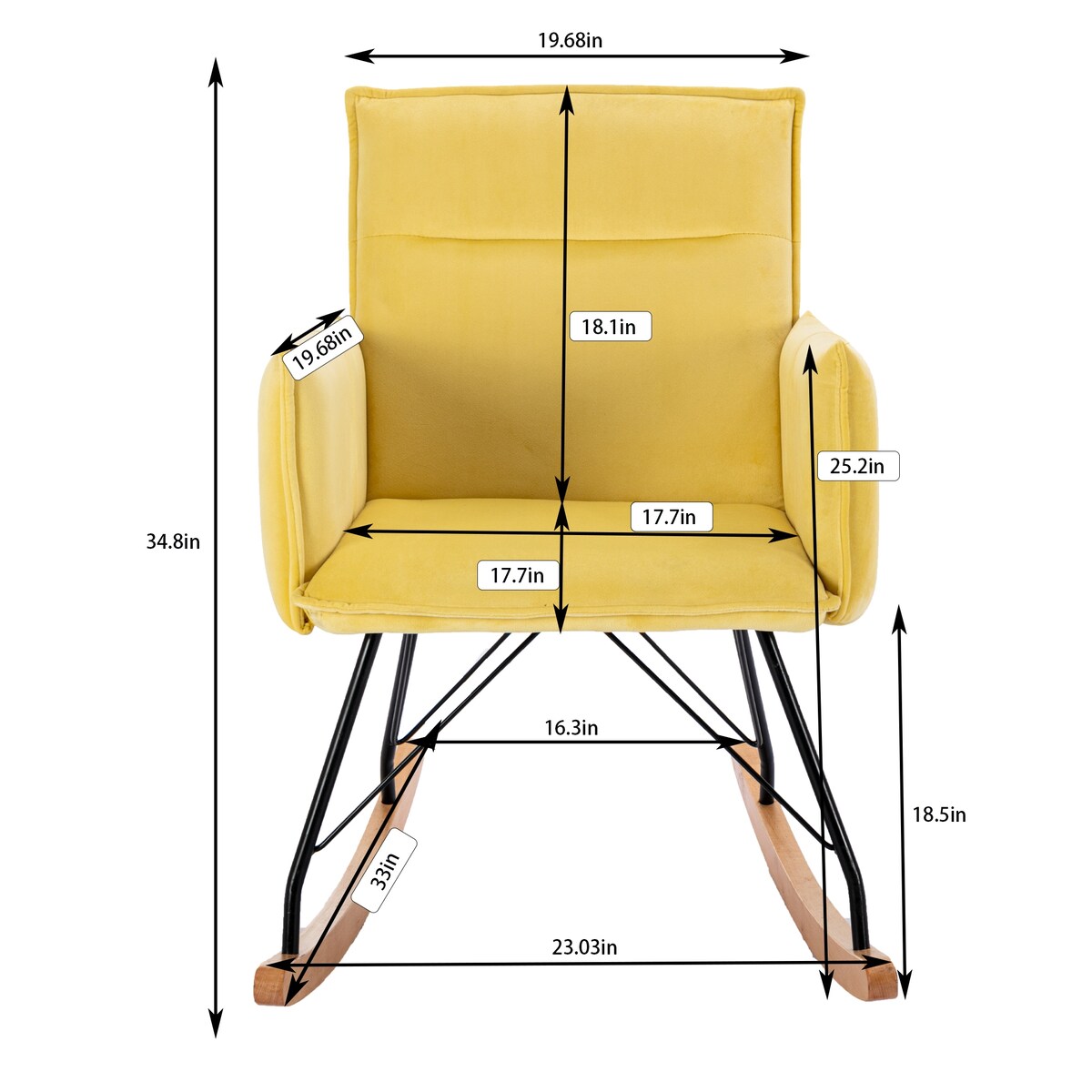 Oaks Aura Yellow Velvet Rocking Chair, Upholstered Accent Armchair for Living Room