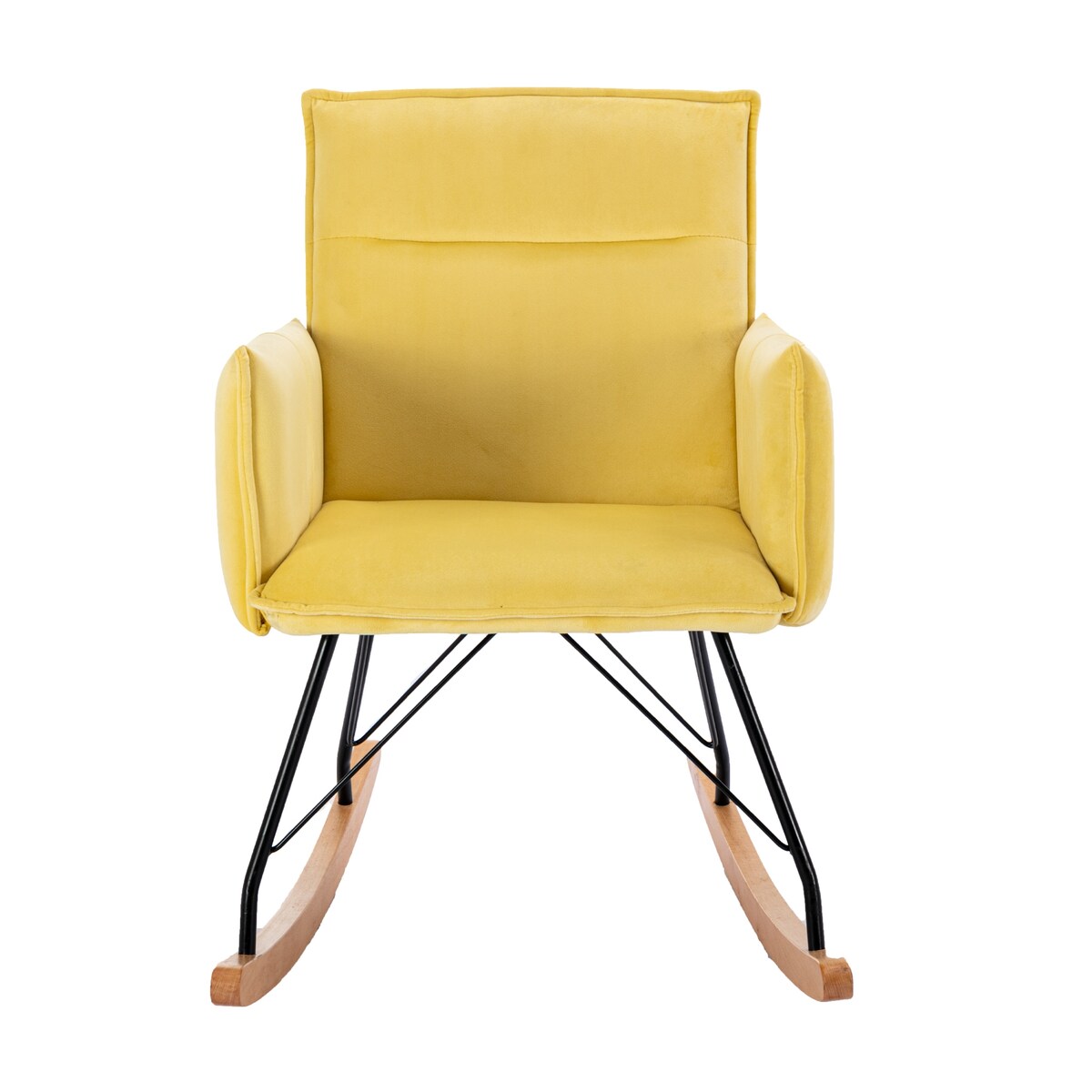 Oaks Aura Yellow Velvet Rocking Chair, Upholstered Accent Armchair for Living Room