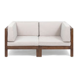 Oana Outdoor 2-Seater Acacia Wood Sectional Loveseat Set With Cushions by Christopher Knight Home