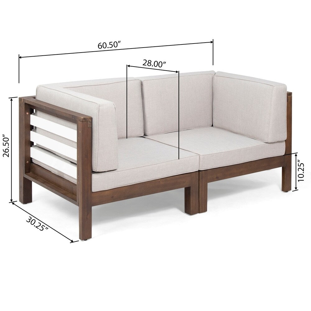Oana Outdoor 2-Seater Acacia Wood Sectional Loveseat Set With Cushions by Christopher Knight Home