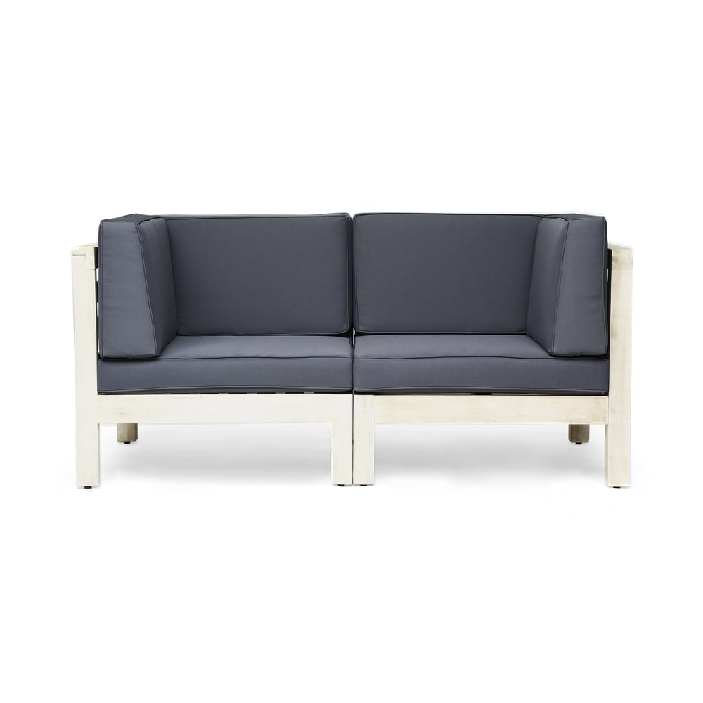 Oana Outdoor 2-Seater Acacia Wood Sectional Loveseat Set With Cushions by Christopher Knight Home