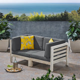 Oana Outdoor 2-Seater Acacia Wood Sectional Loveseat Set With Cushions by Christopher Knight Home