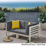 Oana Outdoor 2-Seater Acacia Wood Sectional Loveseat Set With Cushions by Christopher Knight Home