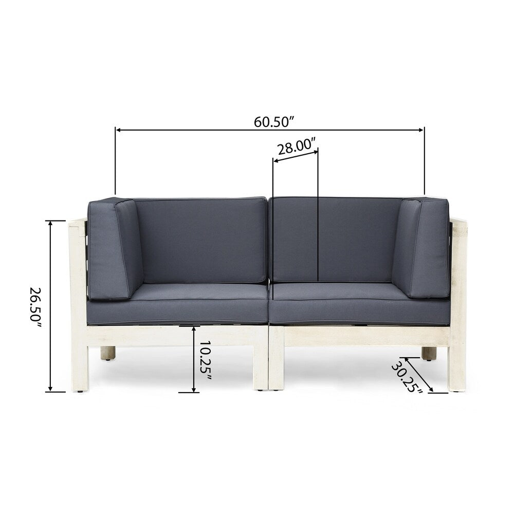 Oana Outdoor 2-Seater Acacia Wood Sectional Loveseat Set With Cushions by Christopher Knight Home