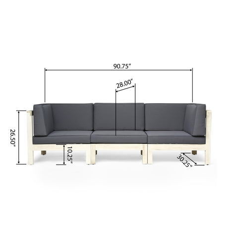 Oana Outdoor 3-Seater Acacia Wood Sectional Sofa Set With Cushions by Christopher Knight Home