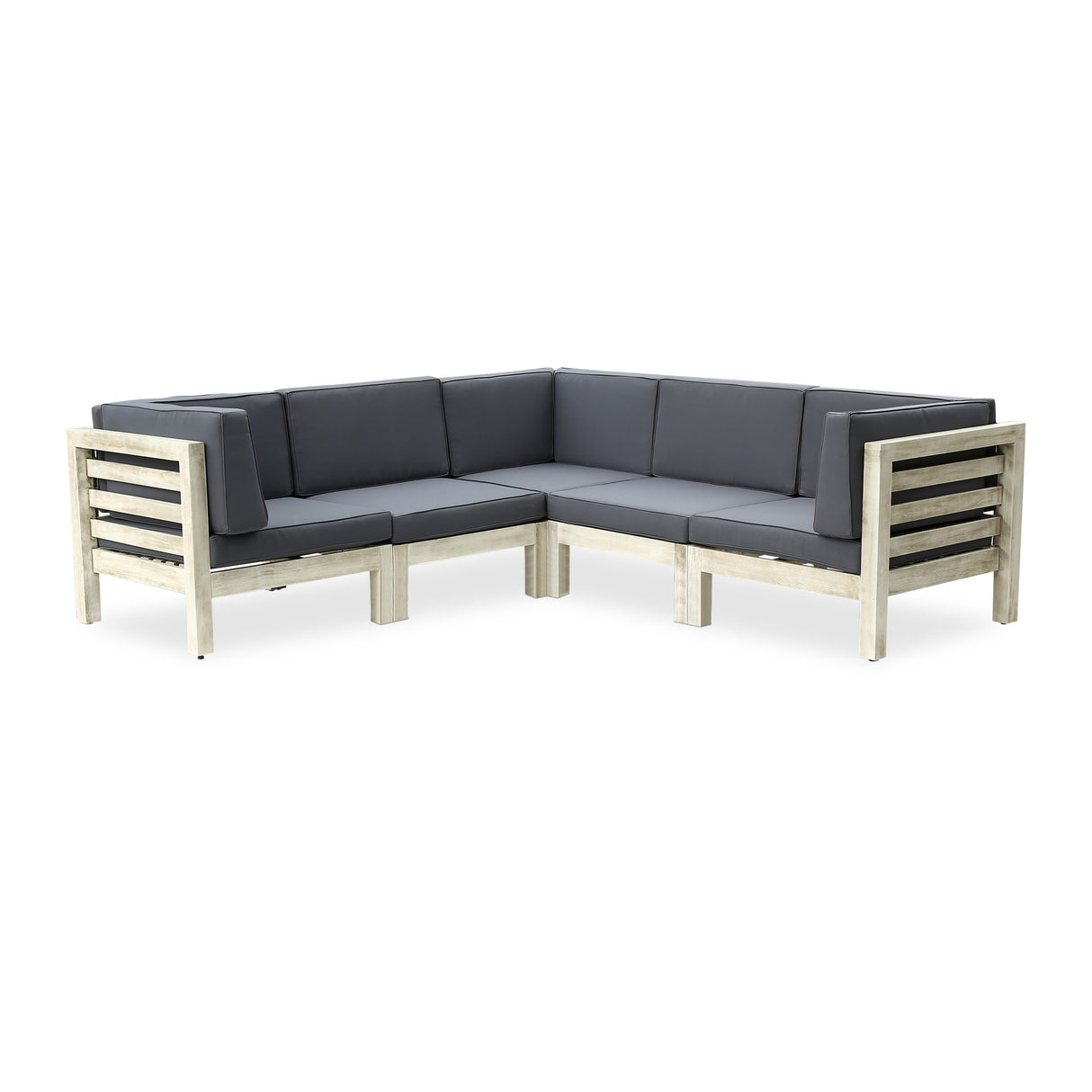 Oana Outdoor 5-Seater V-Shaped Acacia Wood Sectional Sofa Set With Cushions by Christopher Knight Home