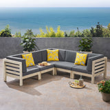 Oana Outdoor 5-Seater V-Shaped Acacia Wood Sectional Sofa Set With Cushions by Christopher Knight Home