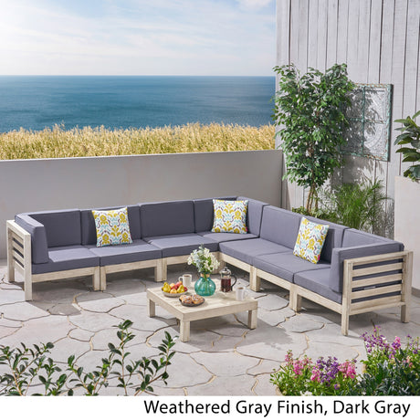 Oana Outdoor 7 Seater Acacia Wood Sectional Sofa Set by Christopher Knight Home