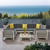 Oana Outdoor 8-Seater Acacia Wood U-Shaped Sectional Sofa Set with Coffee Table by Christopher Knight Home