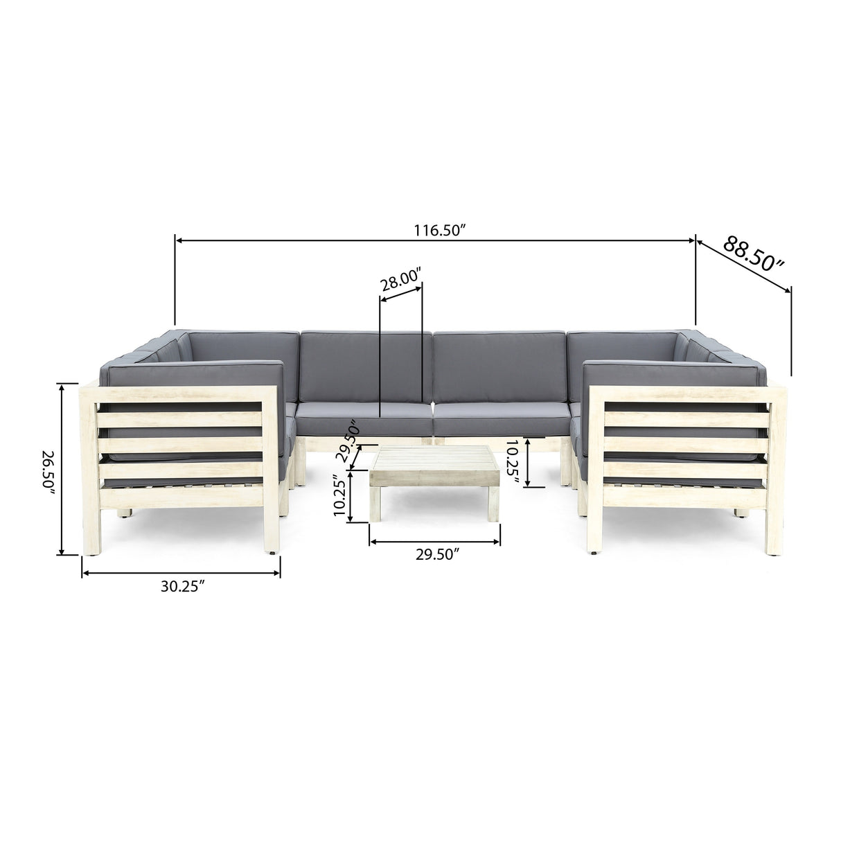 Oana Outdoor 8-Seater Acacia Wood U-Shaped Sectional Sofa Set with Coffee Table by Christopher Knight Home