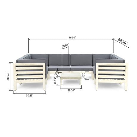 Oana Outdoor 8-Seater Acacia Wood U-Shaped Sectional Sofa Set with Coffee Table by Christopher Knight Home