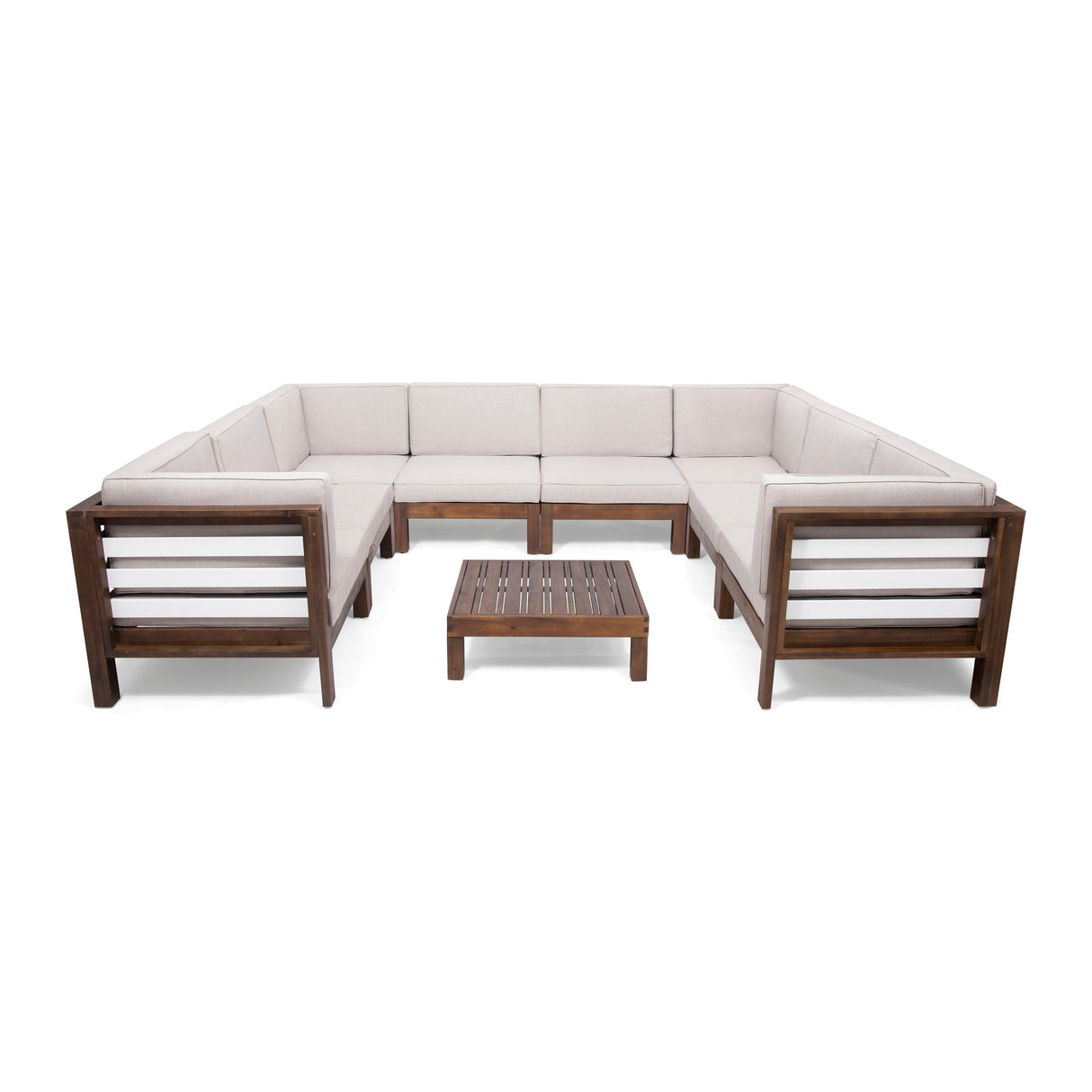 Oana Outdoor 8-Seater Acacia Wood U-Shaped Sectional Sofa Set with Coffee Table by Christopher Knight Home