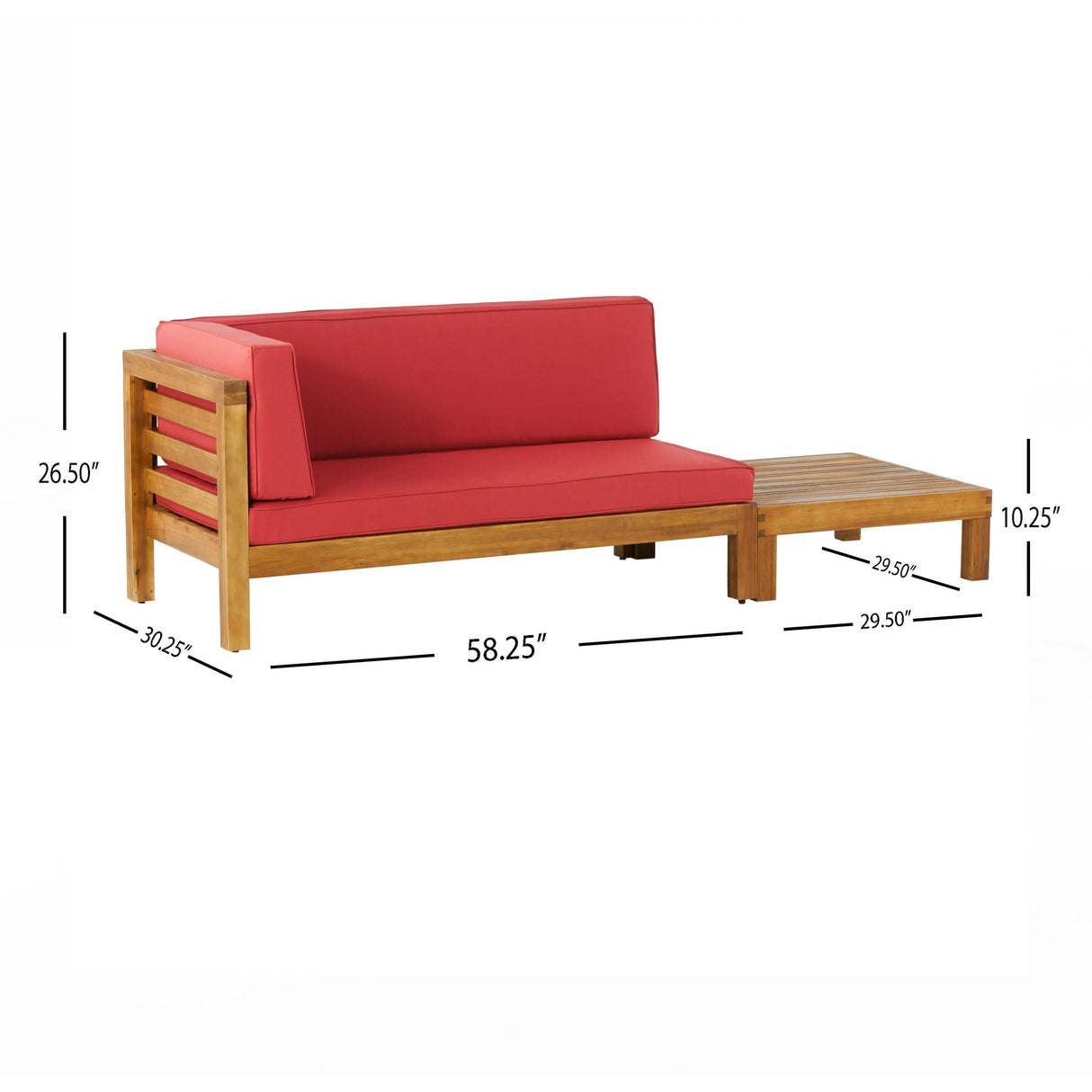 Oana Outdoor Acacia Wood Left Arm Loveseat and Coffee Table Set with Cushion by Christopher Knight Home