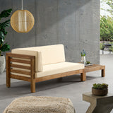 Oana Outdoor Acacia Wood Left Arm Loveseat and Coffee Table Set with Cushion by Christopher Knight Home