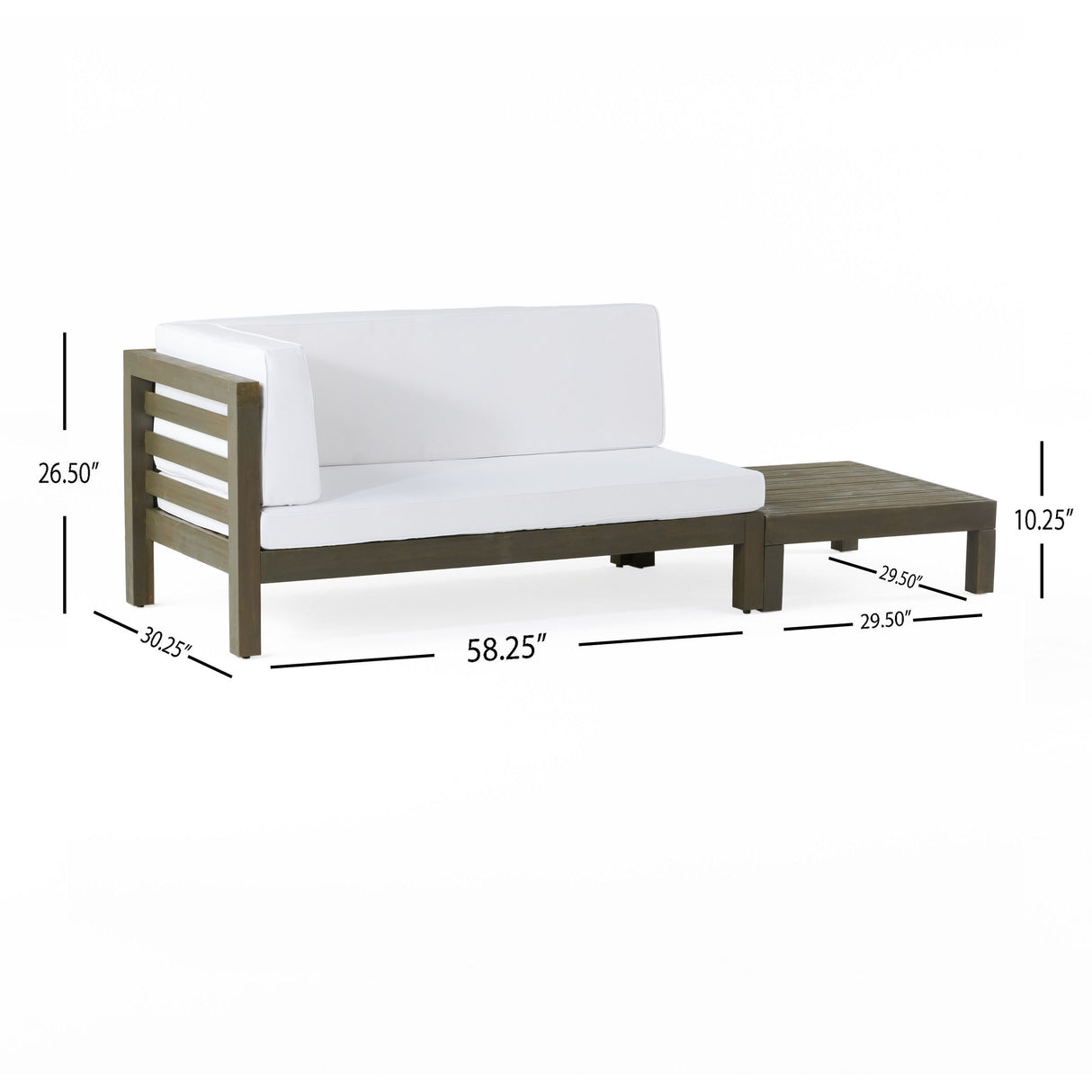 Oana Outdoor Acacia Wood Left Arm Loveseat and Coffee Table Set with Cushion by Christopher Knight Home