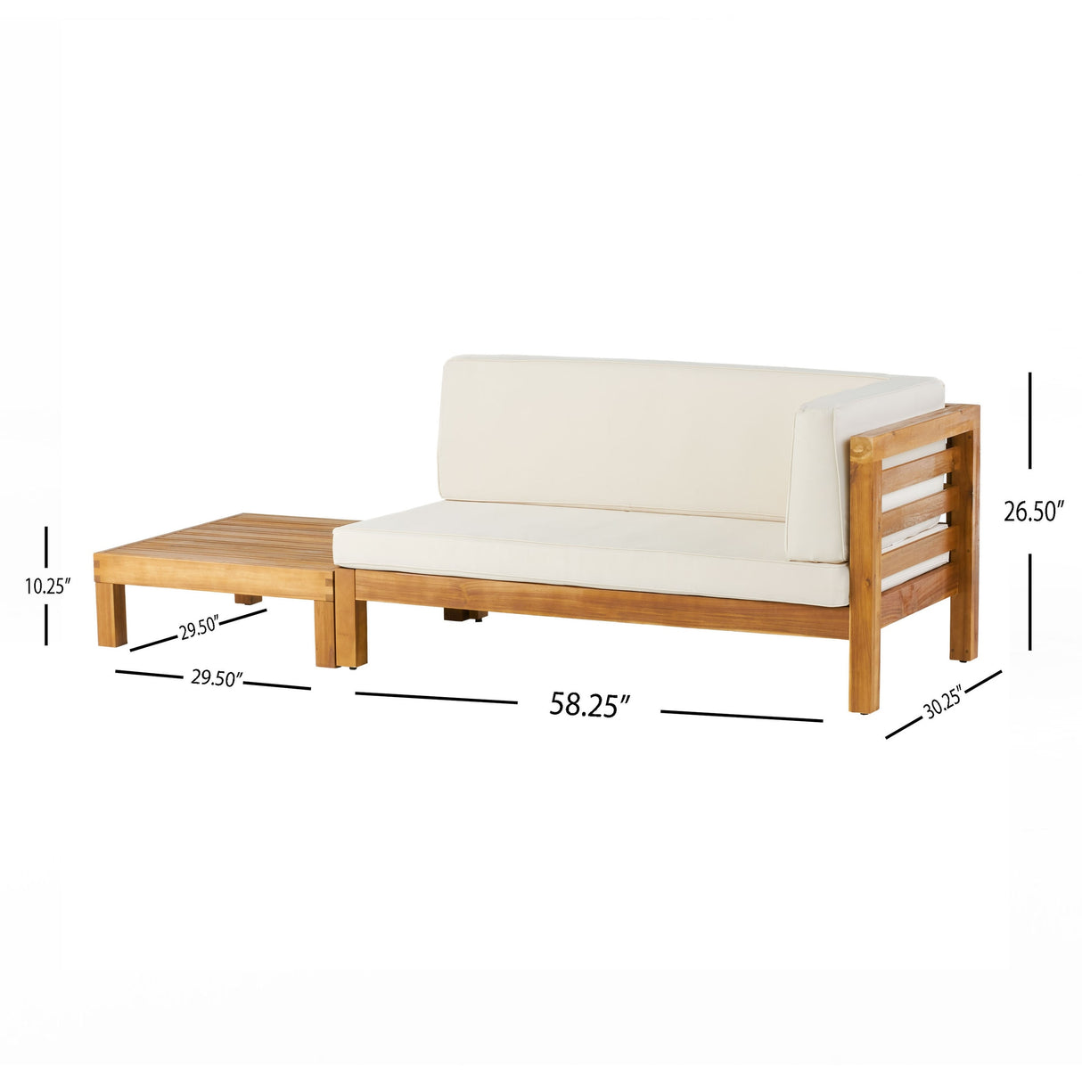 Oana Outdoor Acacia Wood Right Arm Loveseat and Coffee Table Set with Cushion by Christopher Knight Home