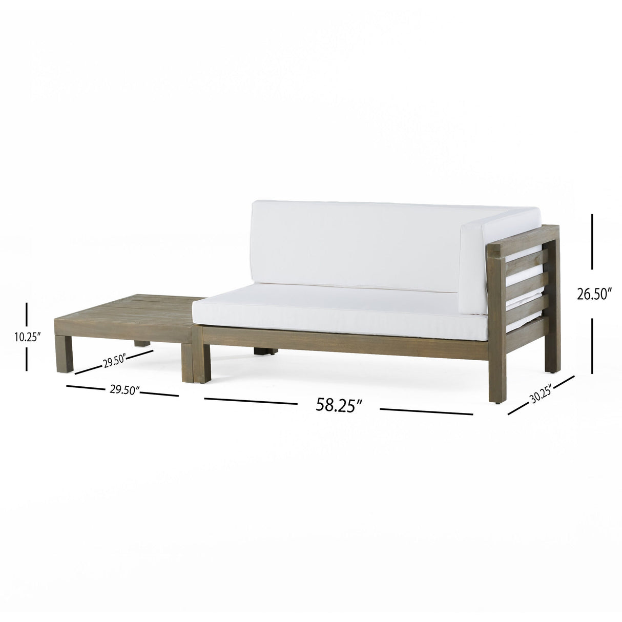 Oana Outdoor Acacia Wood Right Arm Loveseat and Coffee Table Set with Cushion by Christopher Knight Home