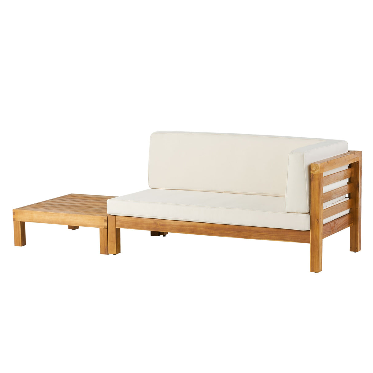 Oana Outdoor Acacia Wood Right Arm Loveseat and Coffee Table Set with Cushion by Christopher Knight Home